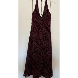 Vintage Y2K Burnout Velvet Beaded Babydoll Midi Dress Halter Neck Size L Fairy